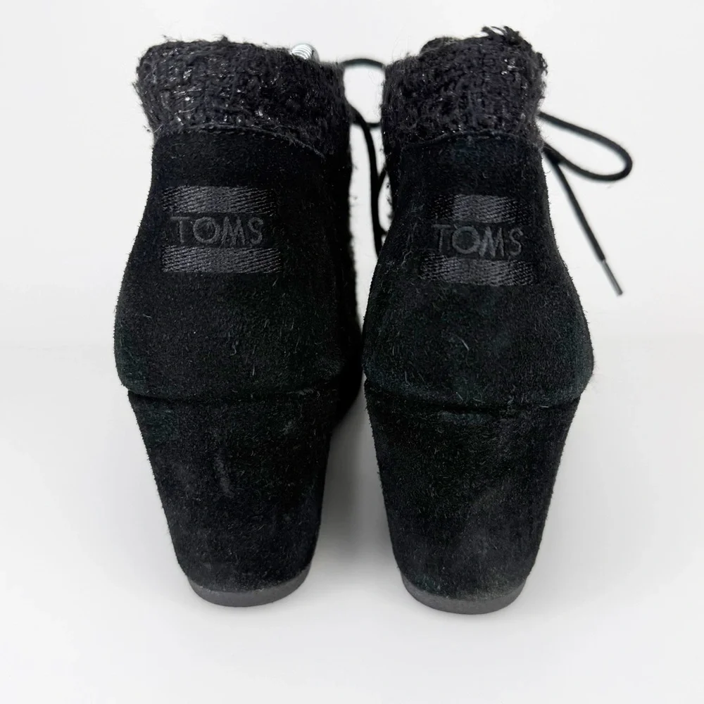 Toms Black Suede Leather & Boucle Kala Desert Wedge Ankle Boot Women’s 11